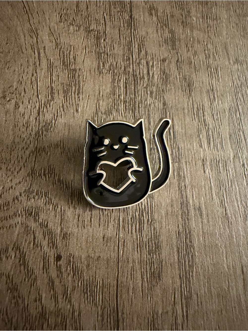 Black Cat Enamel Pin with Heart - Cat Lover Accessory